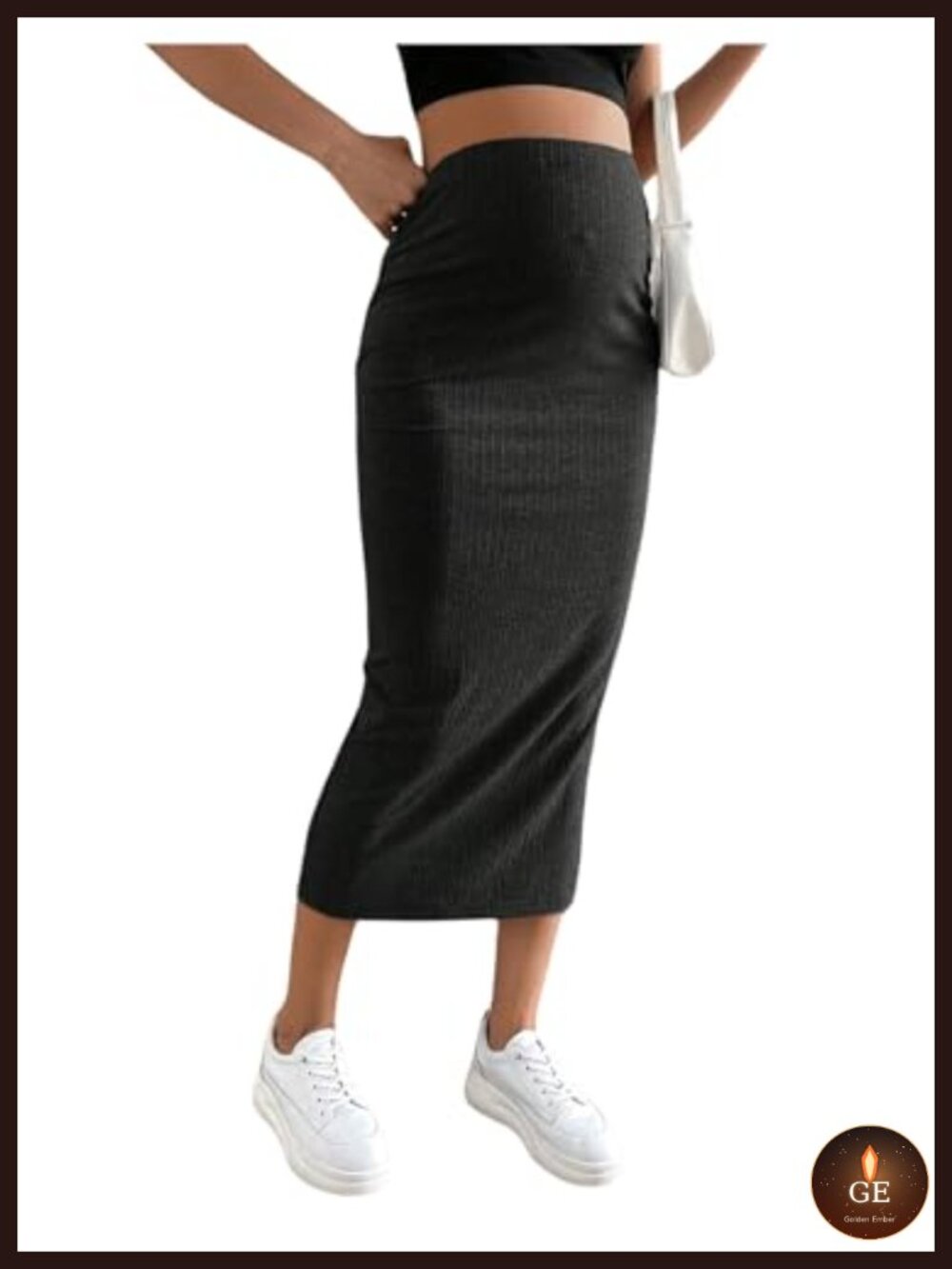 Maternity Adjustable Rib Knit High Waist Split Pencil Long Skirt